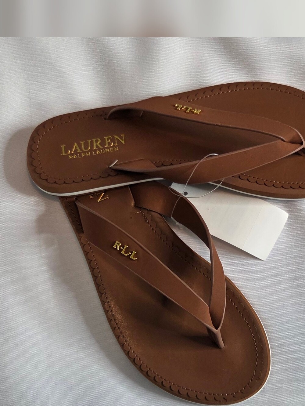 Lauren Ralph Lauren Brown Leather Thong Sandals - Picture 2 of 4
